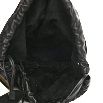 Saint Laurent Canvas Calfskin Teddy Drawstring Shopping Tote White Black 6 of 13