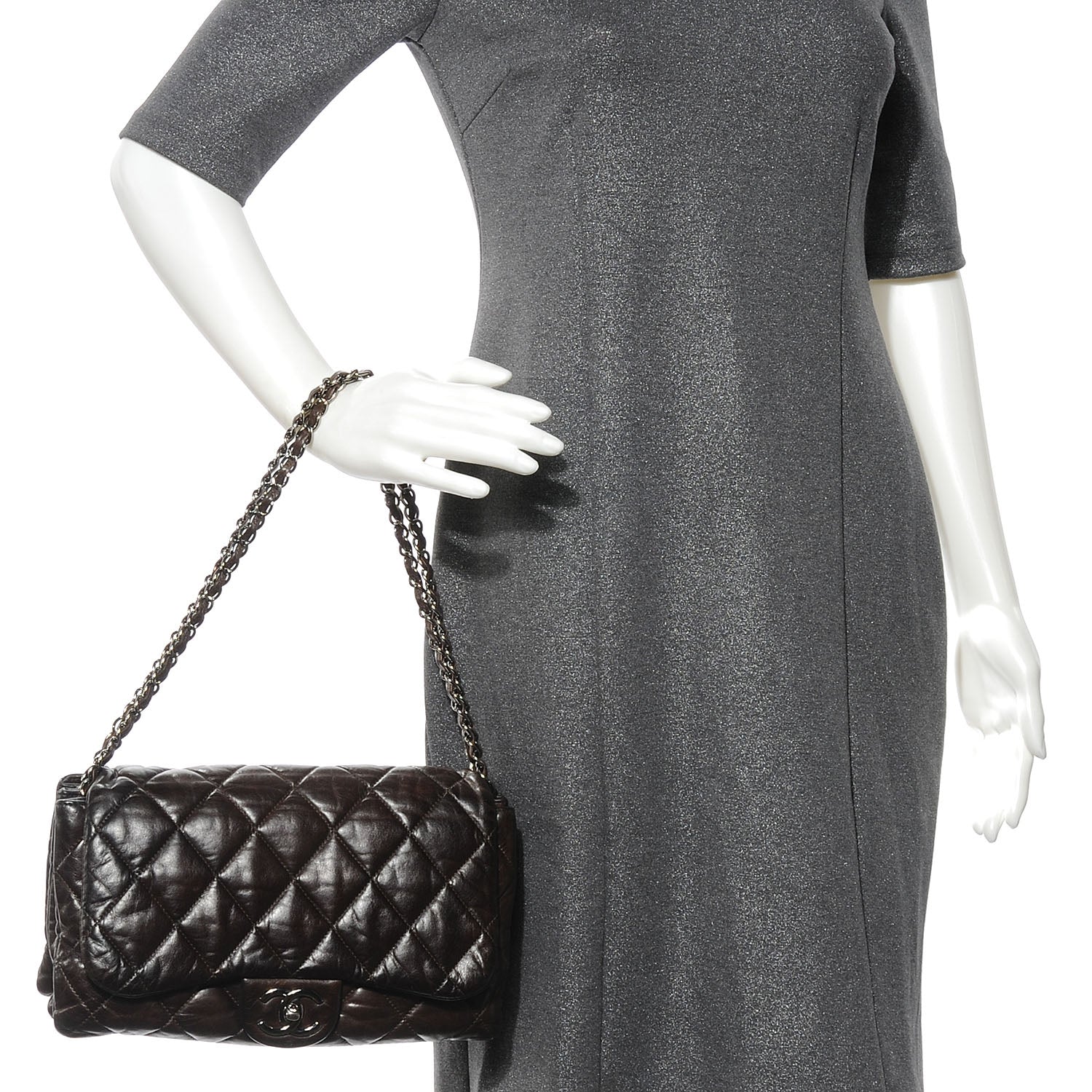 Chanel Glazed Calfskin Quilted 3 Accordion Flap Dark Brown 2 of 7