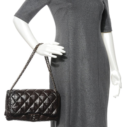 Chanel Glazed Calfskin Quilted 3 Accordion Flap Dark Brown 2 of 7