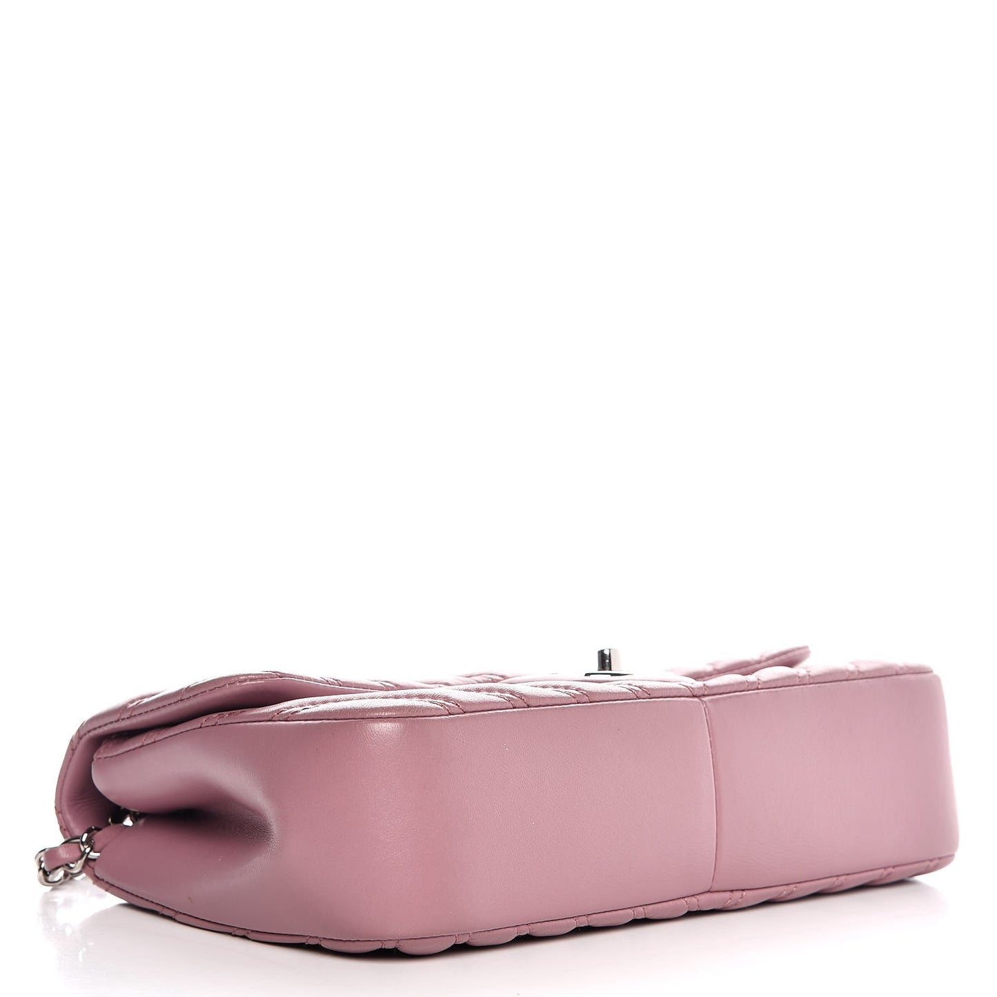 Lambskin Chevron Double Stitch Medium Single Flap Pink