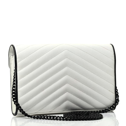 Saint Laurent Grain De Poudre Matelasse Monogram Chain Wallet White Black 2 of 4