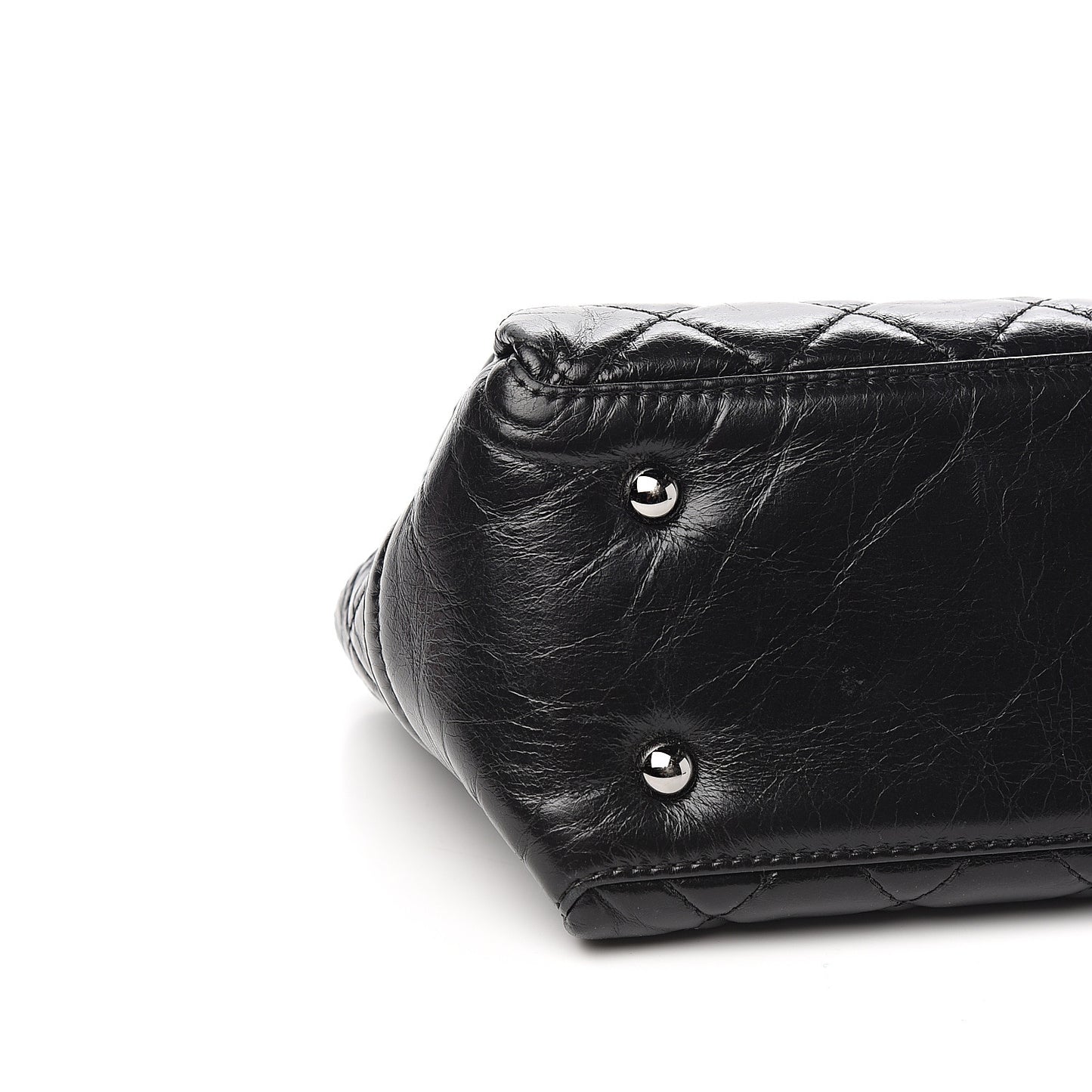 Shiny Crumpled Calfskin Quilted Medium Lady Pearly Flap Black