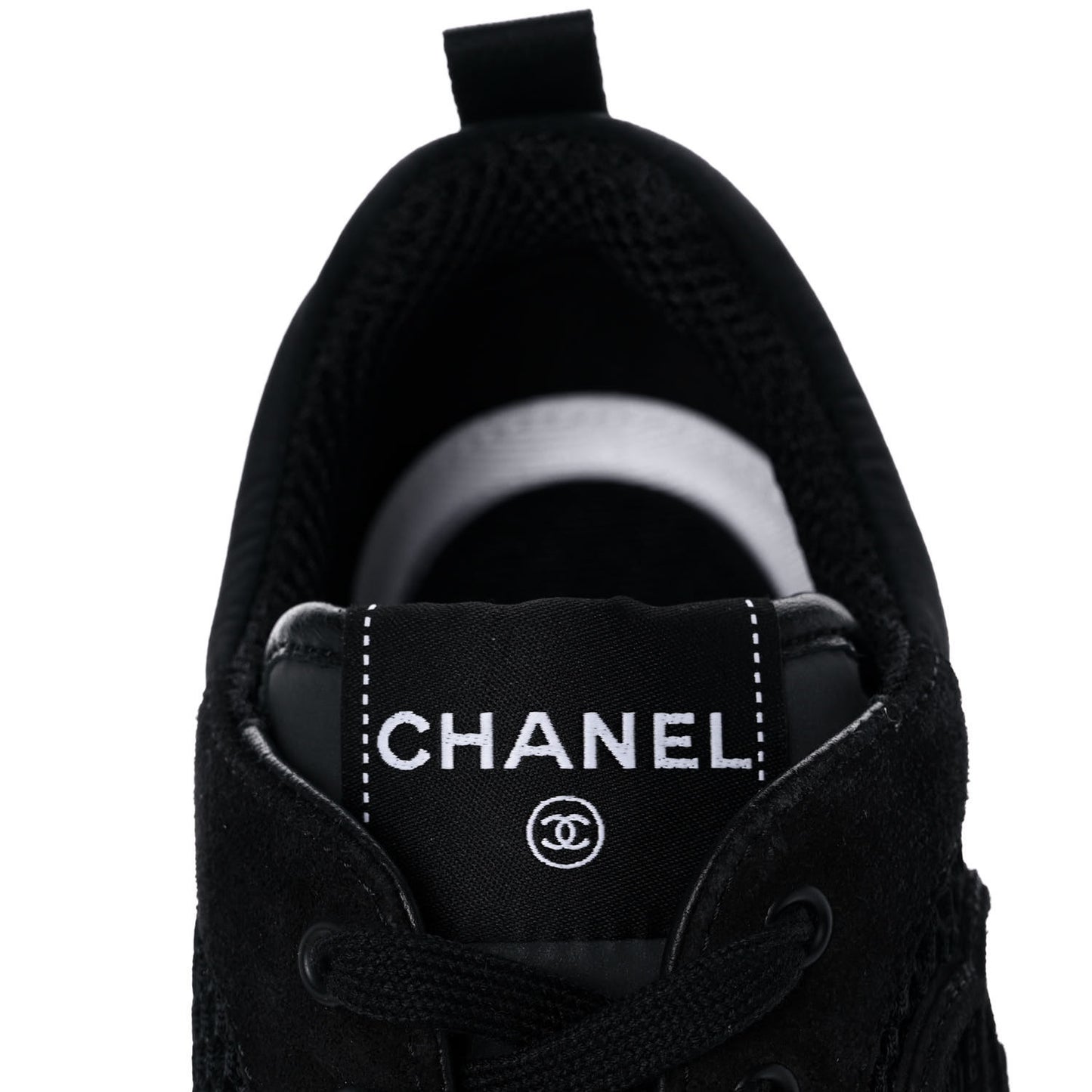Calfskin Mesh Lycra Suede Womens Logo Sneakers 39.5 Black