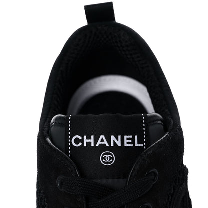 Chanel Calfskin Mesh Lycra Suede Womens Logo Sneakers 39.5 Black 7 of 9