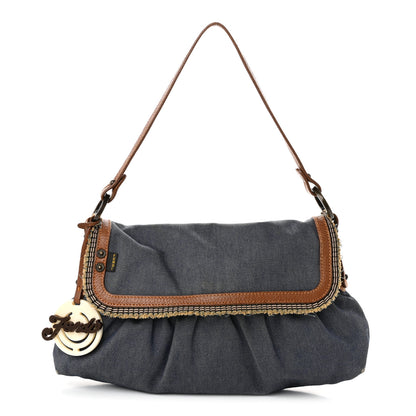 Fendi Denim Small Media Jeans Chef Shoulder Bag Blue Cuoio 1 of 10