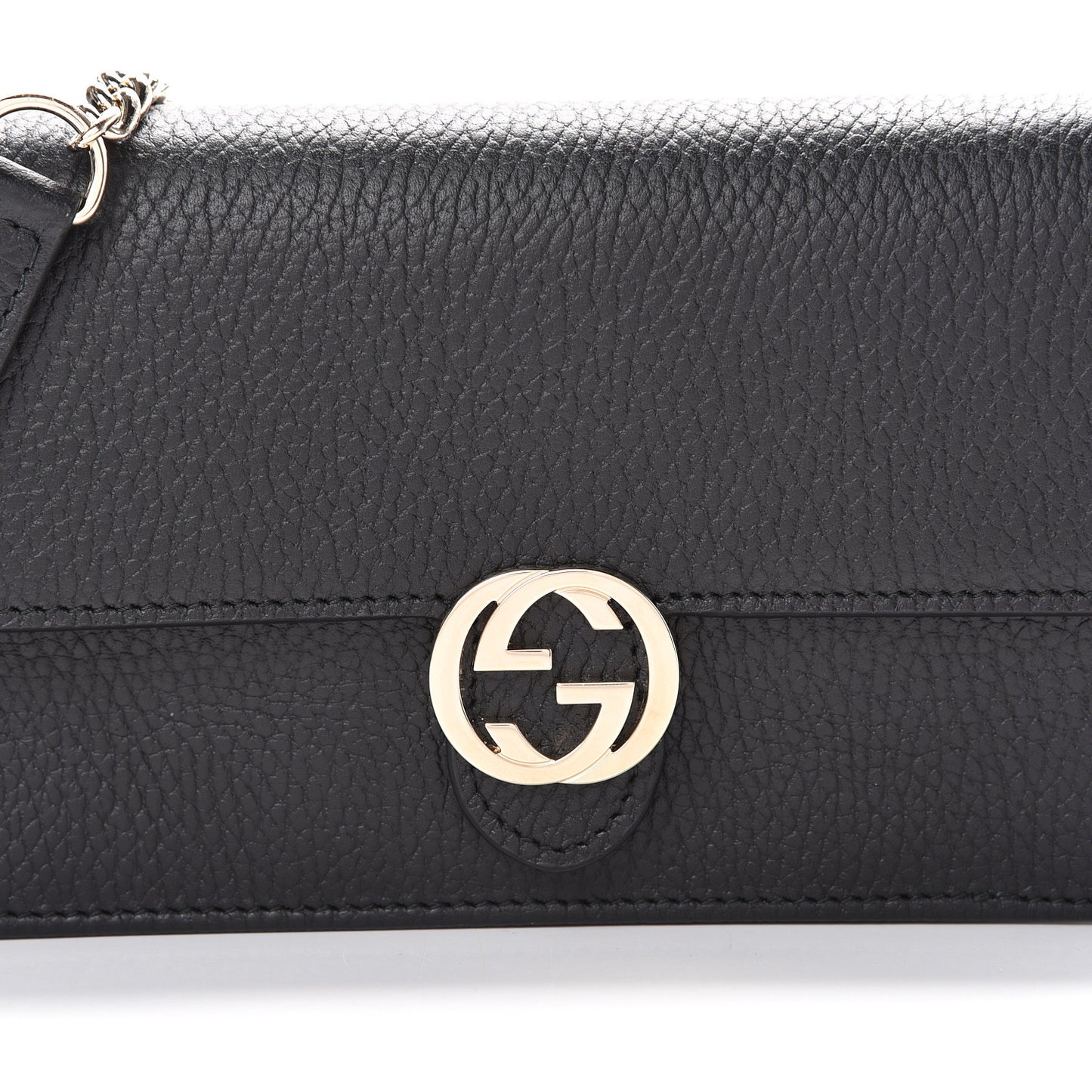 Dollar Calfskin Interlocking G Chain Wallet Black