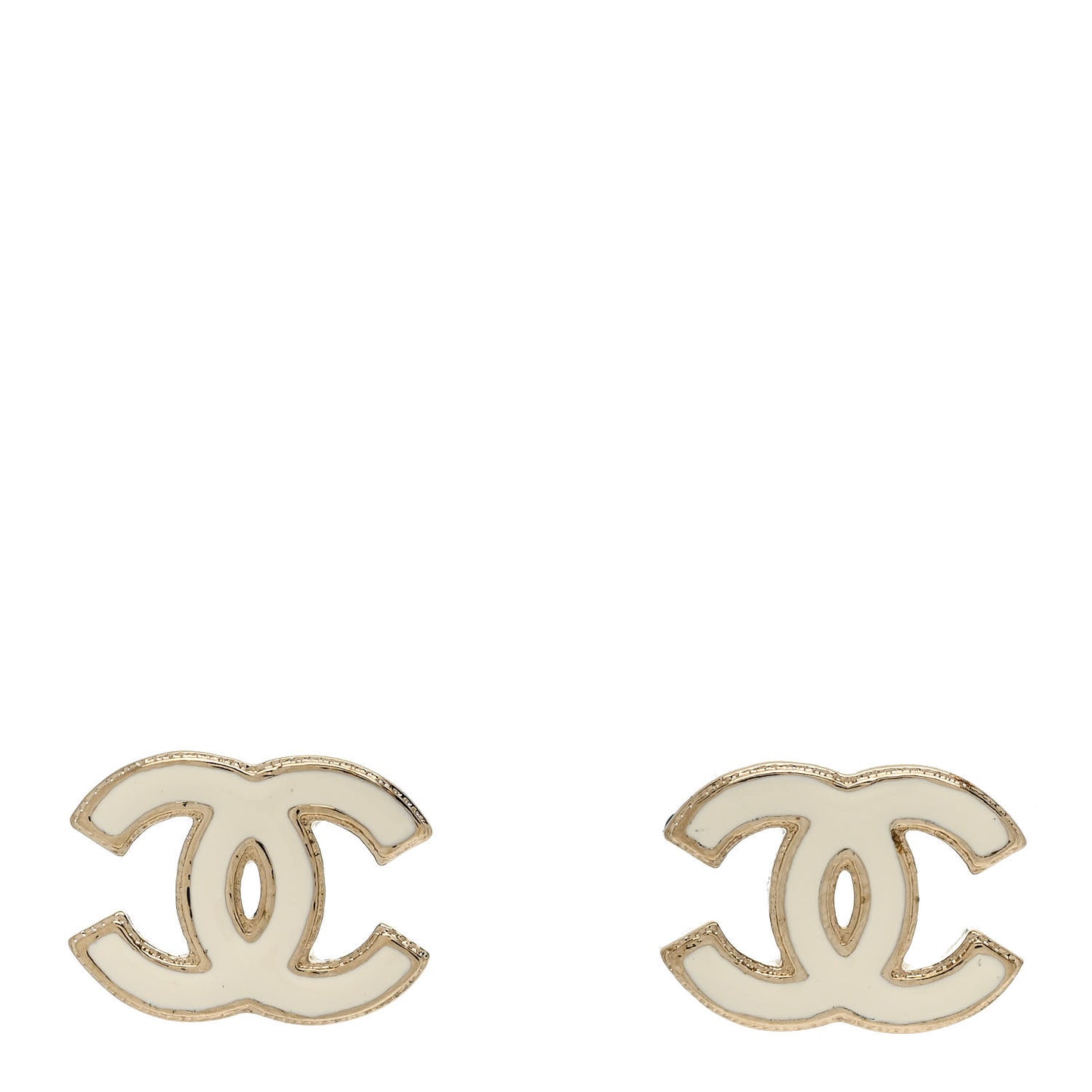 Enamel CC Earrings Gold White