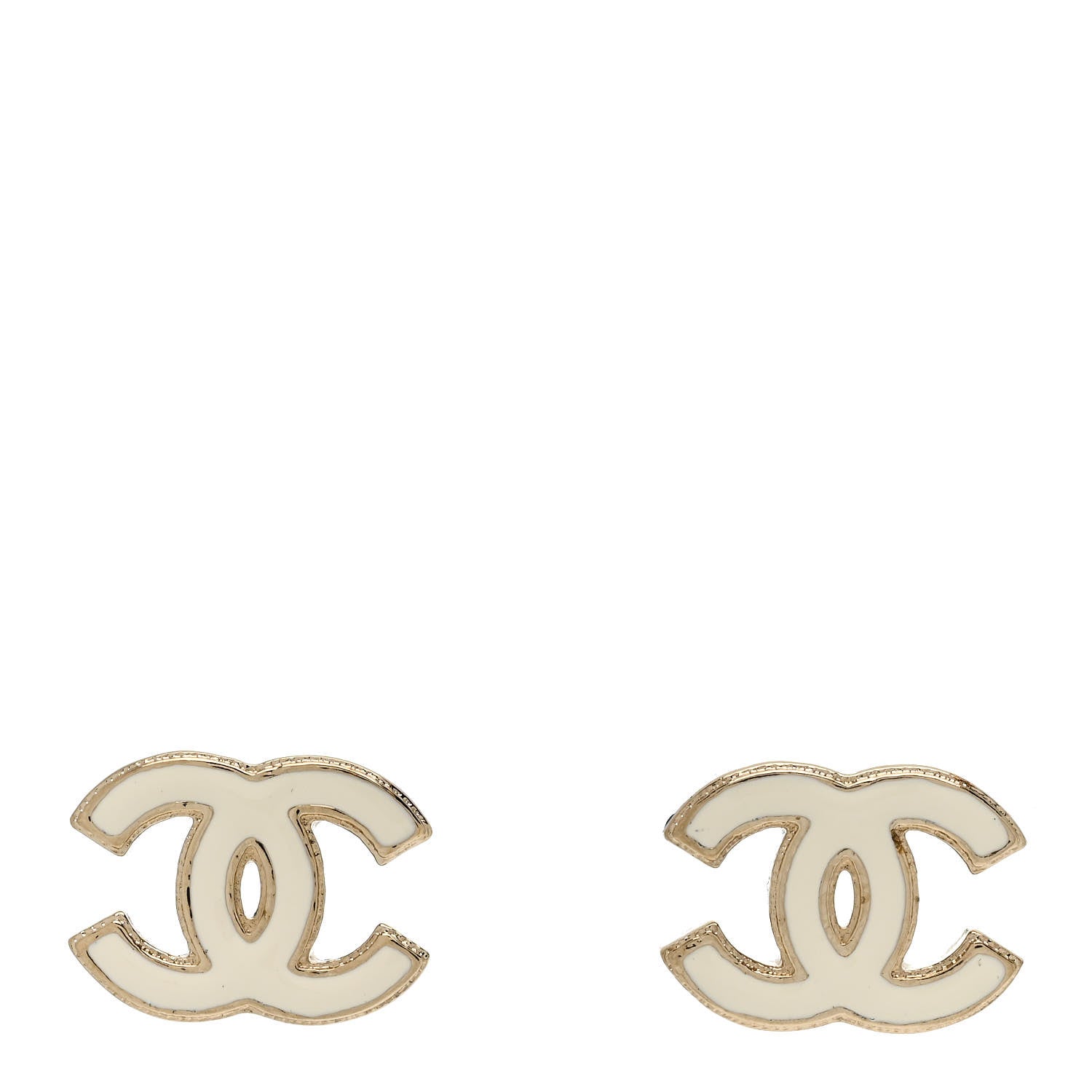 Chanel Enamel CC Earrings Gold White 1 of 5