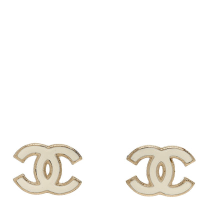 Chanel Enamel CC Earrings Gold White 1 of 5