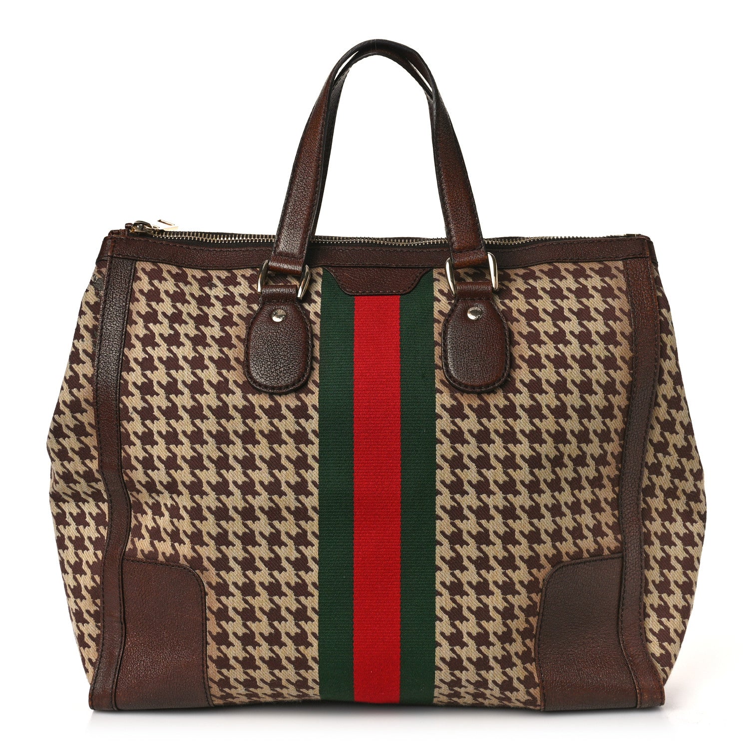 Gucci Fabric Pied De Poule Large Seventies Web Boston Brown 1 of 9