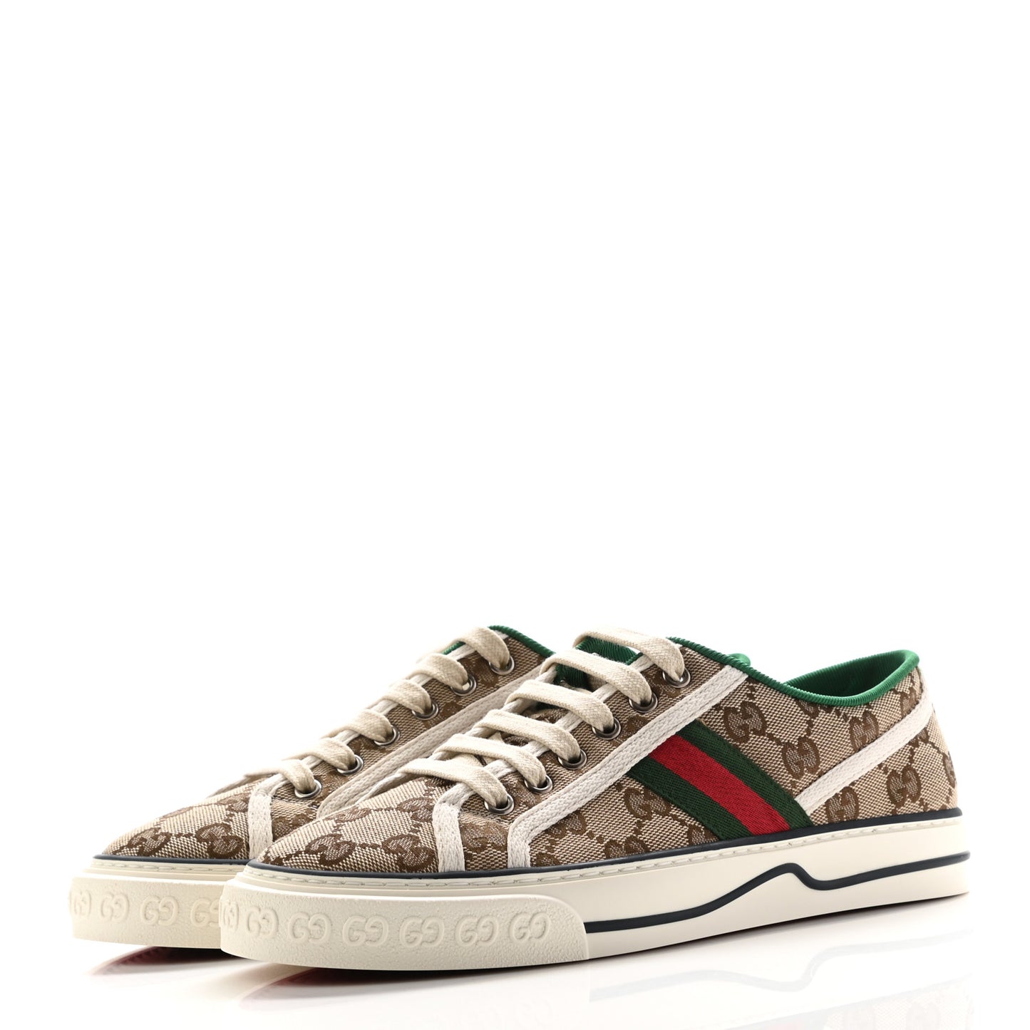 GG Monogram Web Womens 1977 Tennis Sneakers 38 Beige Ebony Mystic White
