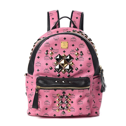 MCM Visetos Studded Colorblock Stark Brock Backpack Pink Black 1 of 16