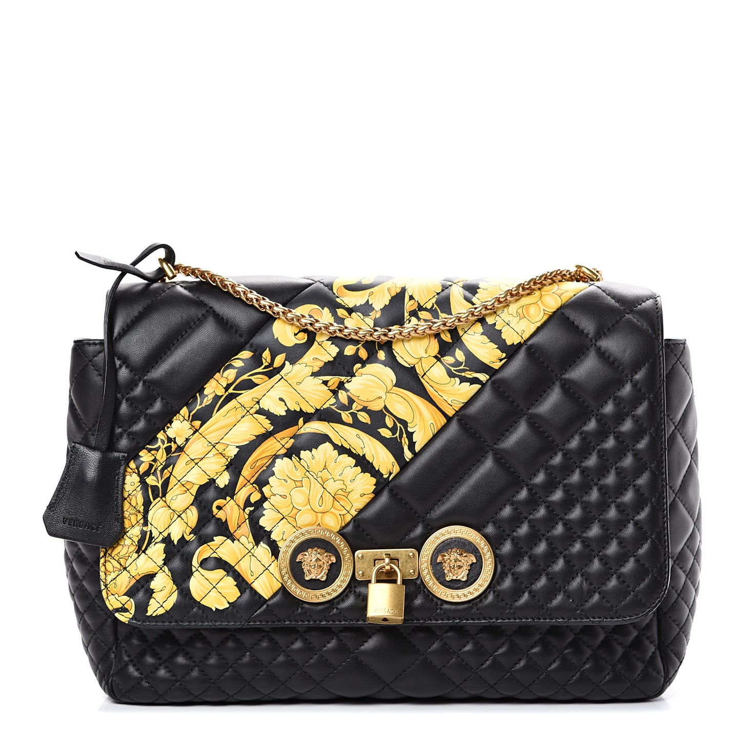 Nappa Quilted Barocco Print Icon Shoulder Bag Black