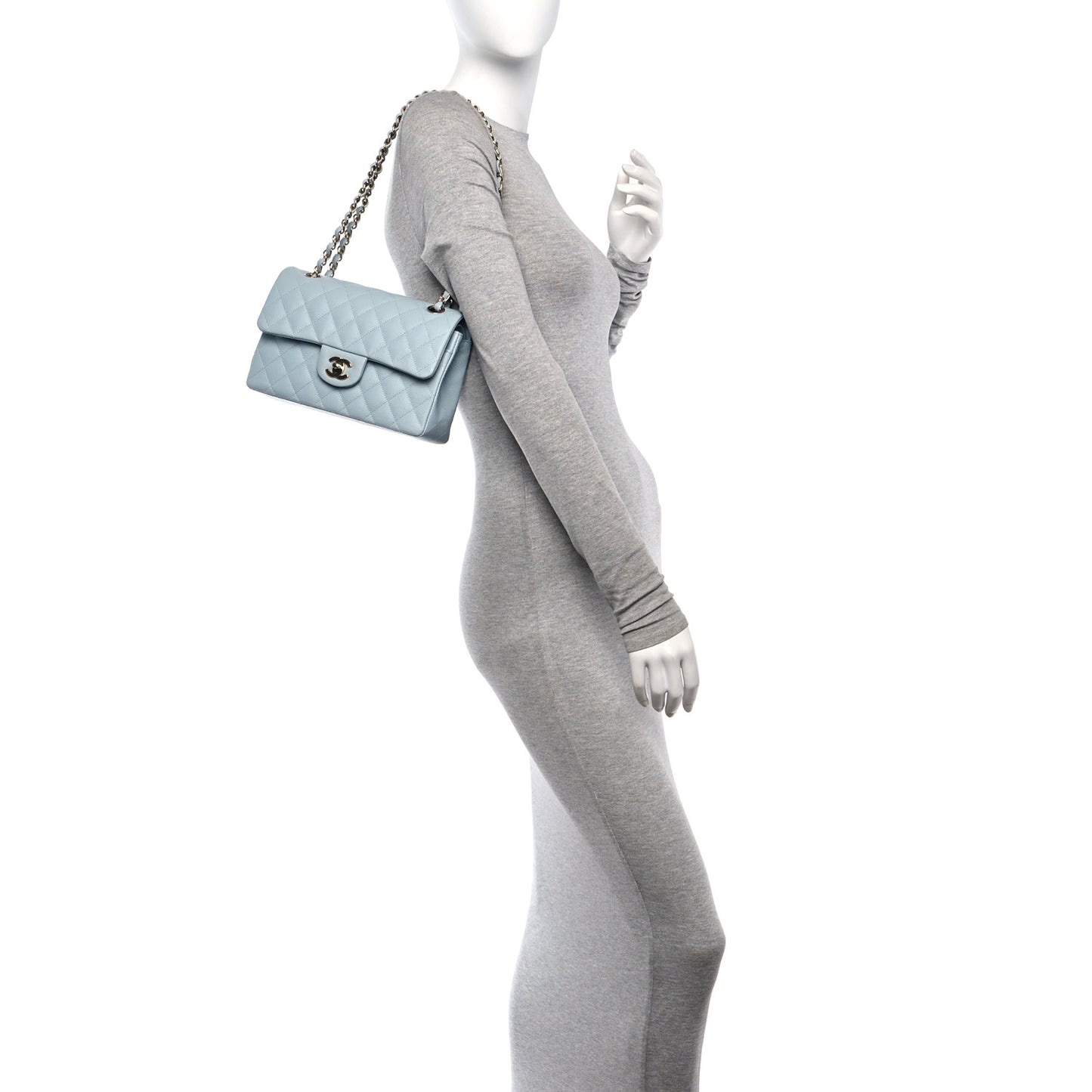 Caviar Quilted Small Double Flap Light Blue