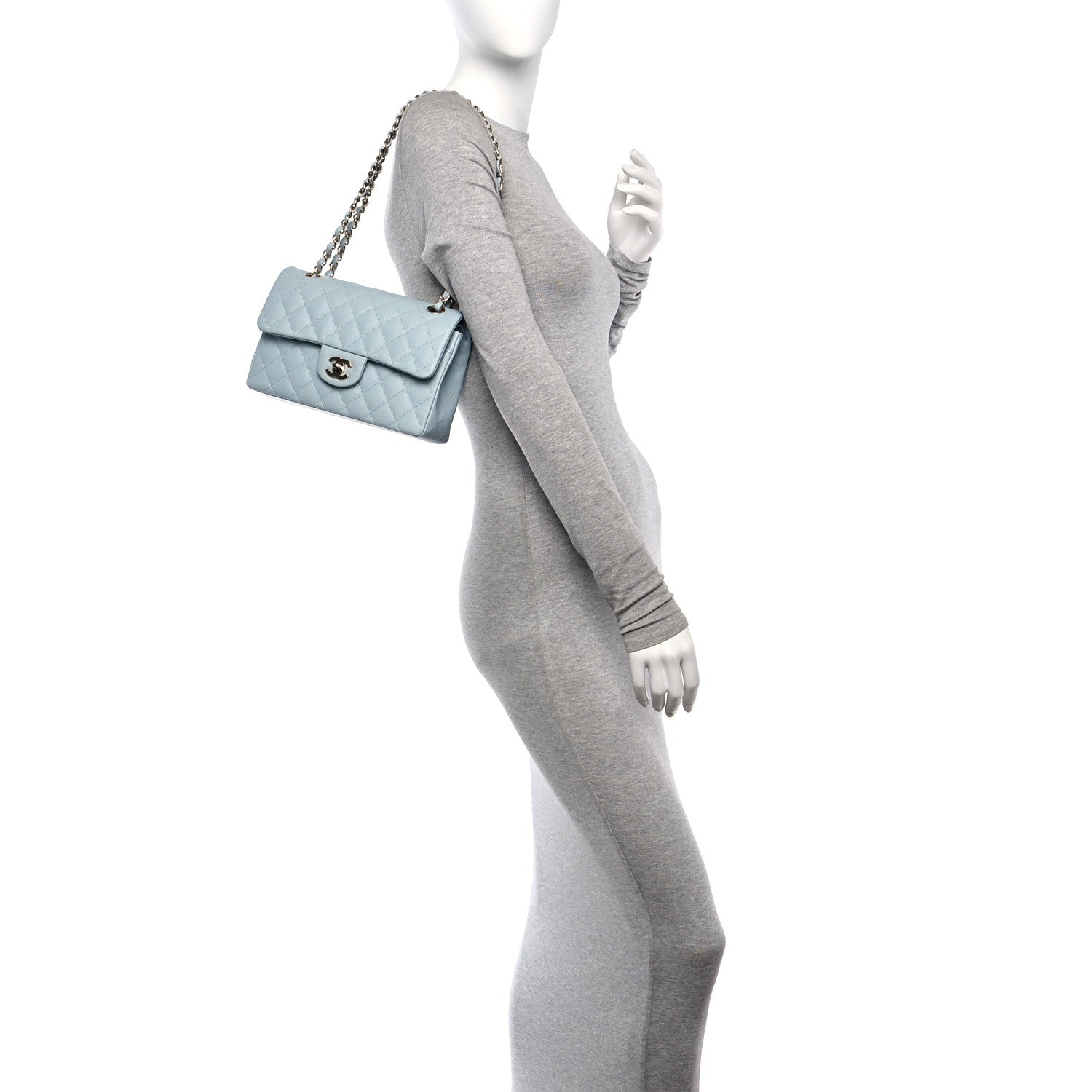 Chanel Caviar Quilted Small Double Flap Light Blue 2 of 10