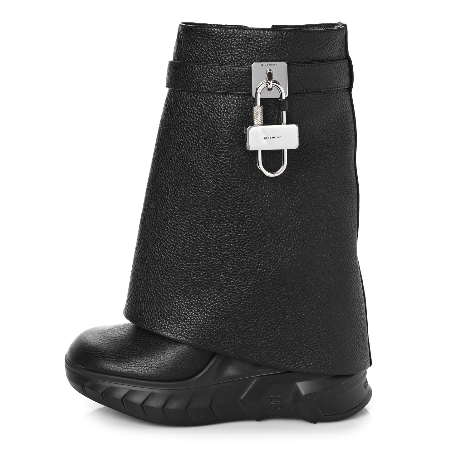 Grained Calfskin Shark Lock Biker Ankle Boots 36 Black