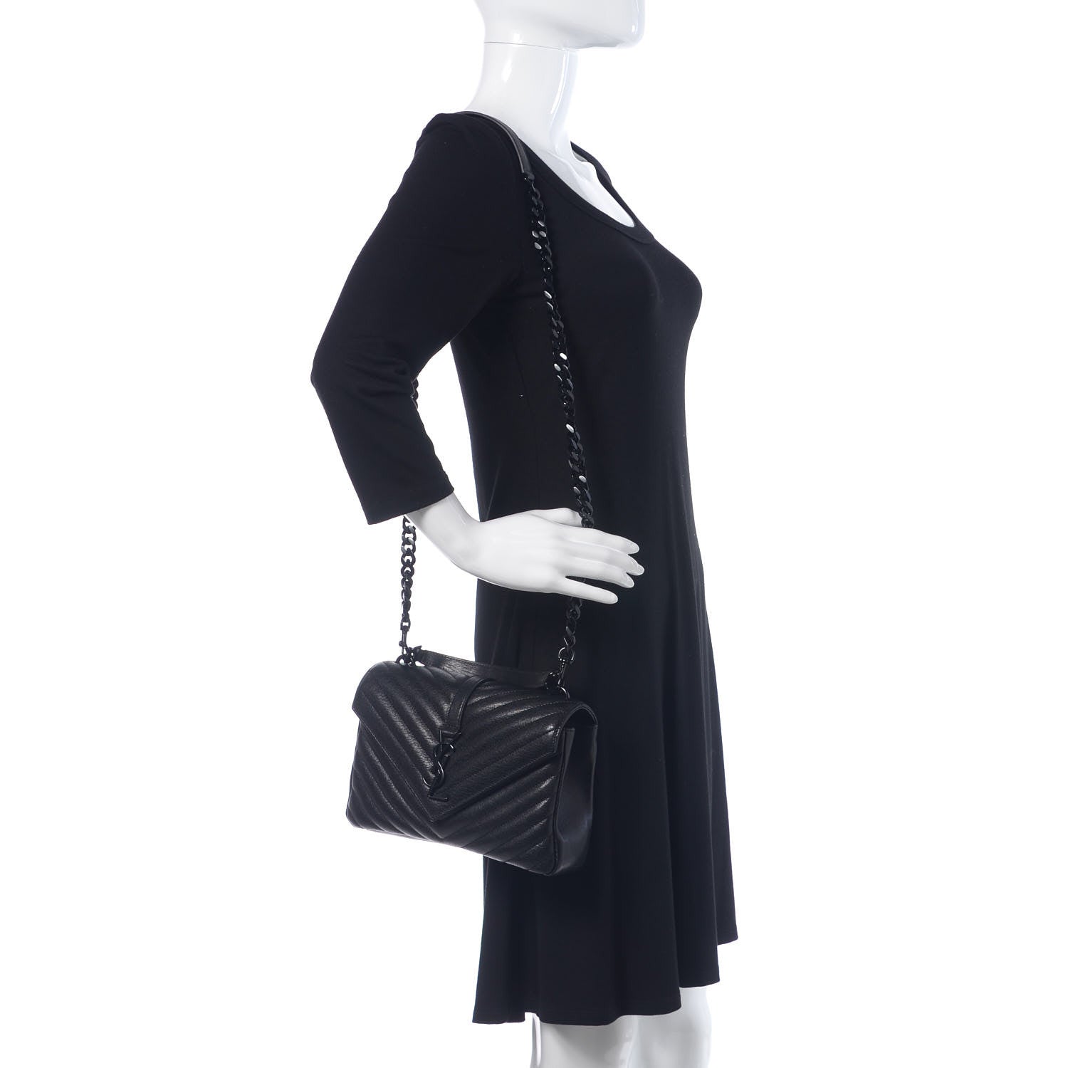 Saint Laurent Sheepskin Matelasse Chevron Monogram Medium College Bag Black 2 of 10