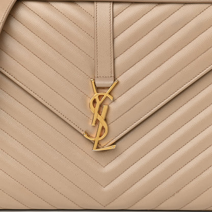 Saint Laurent Grain De Poudre Matelasse Chevron Large Monogram Satchel Dark Beige 8 of 11