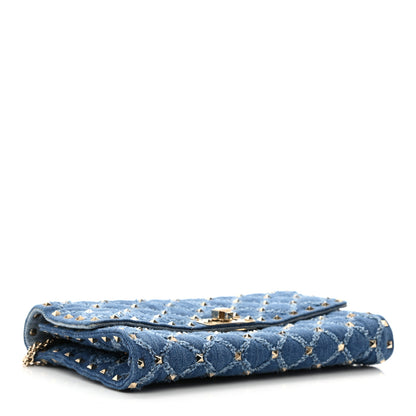 Valentino Garavani Denim Rockstud Spike Wallet on Chain Blue 4 of 9
