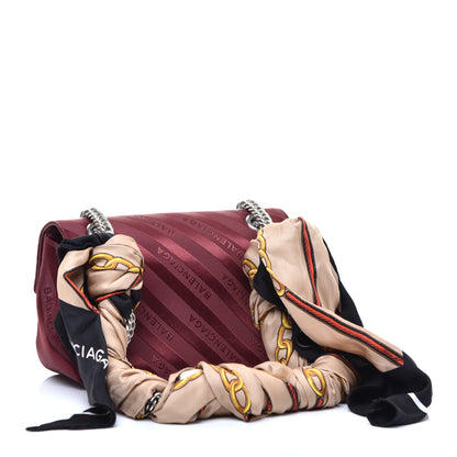 Balenciaga Nylon Jacquard Diagonal Logo Small Scarf Lock Chain Shoulder Bag Rouge Bordeaux Black Beige 3 of 8