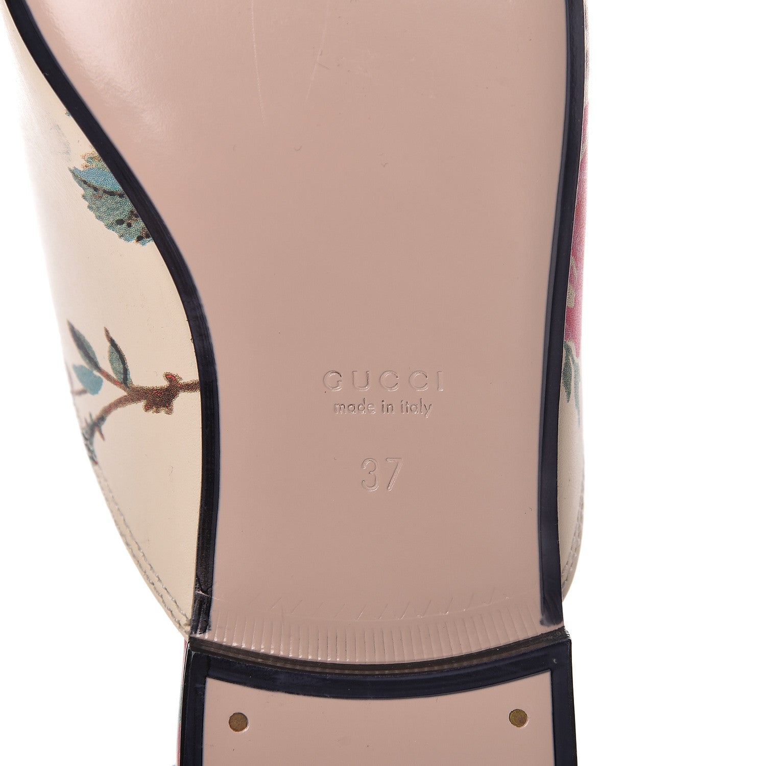 Gucci Calfskin Stamp Allover Rose Princetown Slippers 37 Ivory Multicolor 7 of 9