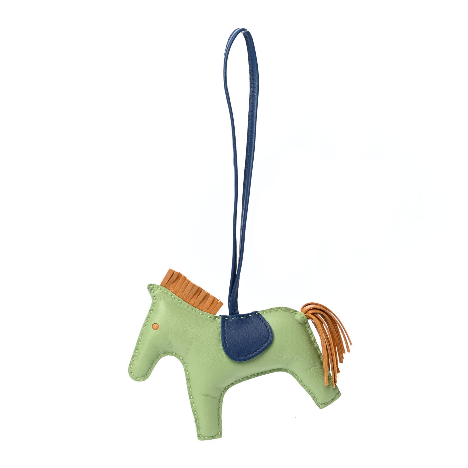 Hermes Milo Lambskin Grigri Rodeo Horse Bag Charm MM Vert Criquet Sesame Bleu de Malte 1 of 4