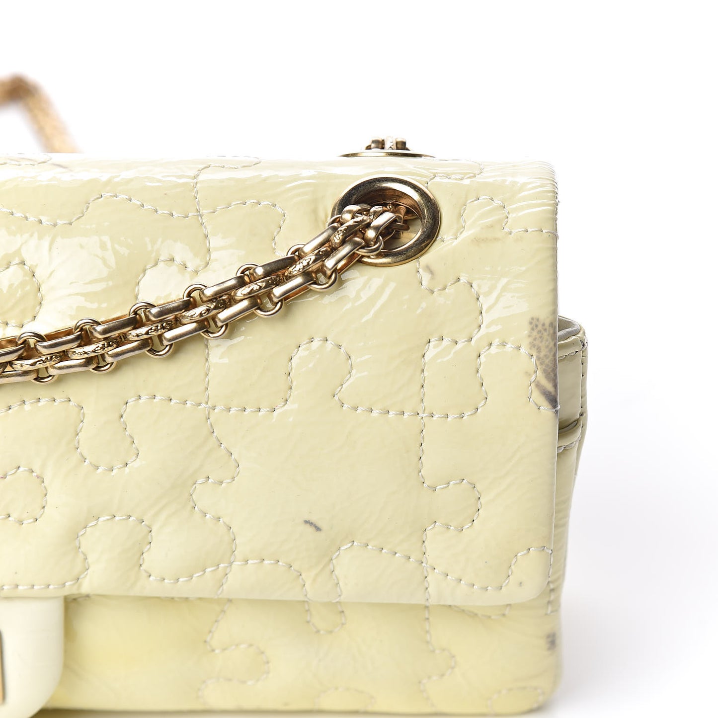Crackled Patent Calfskin Puzzle 2.55 Reissue East West Flap White