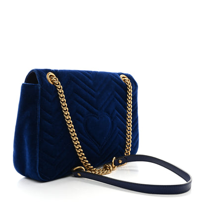 Gucci Velvet Matelasse Medium GG Marmont Shoulder Bag Cobalt Blue 3 of 10