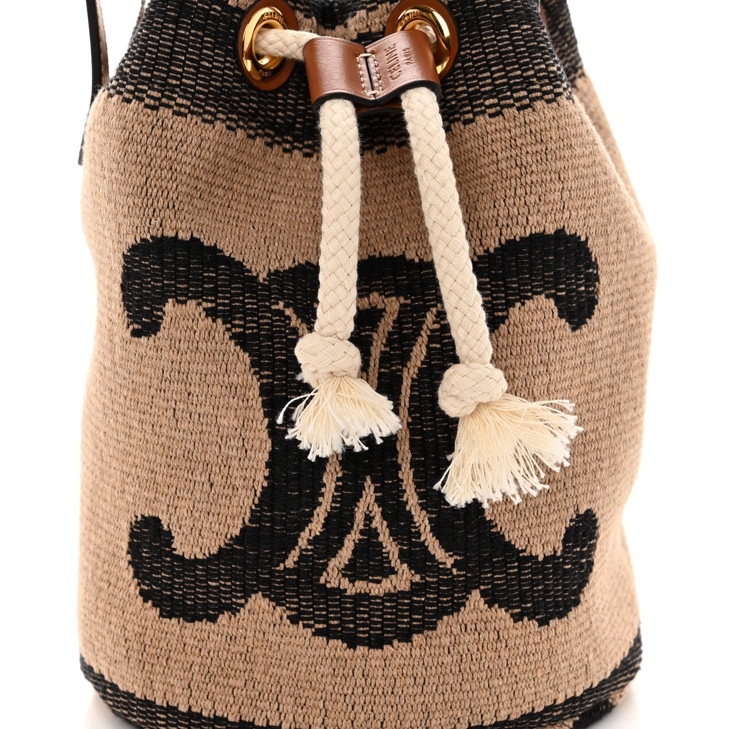 Canvas Calfskin Triomphe Teen Drawstring Bag White Black