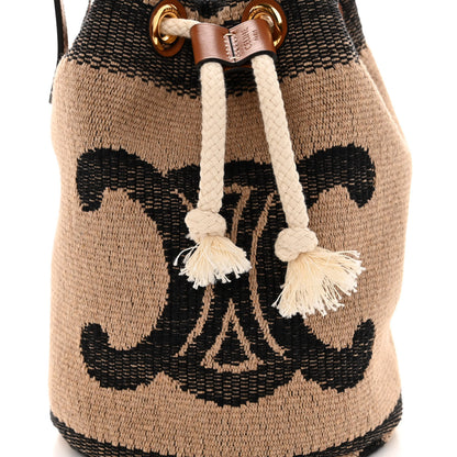 Celine Canvas Calfskin Triomphe Teen Drawstring Bag White Black 7 of 9