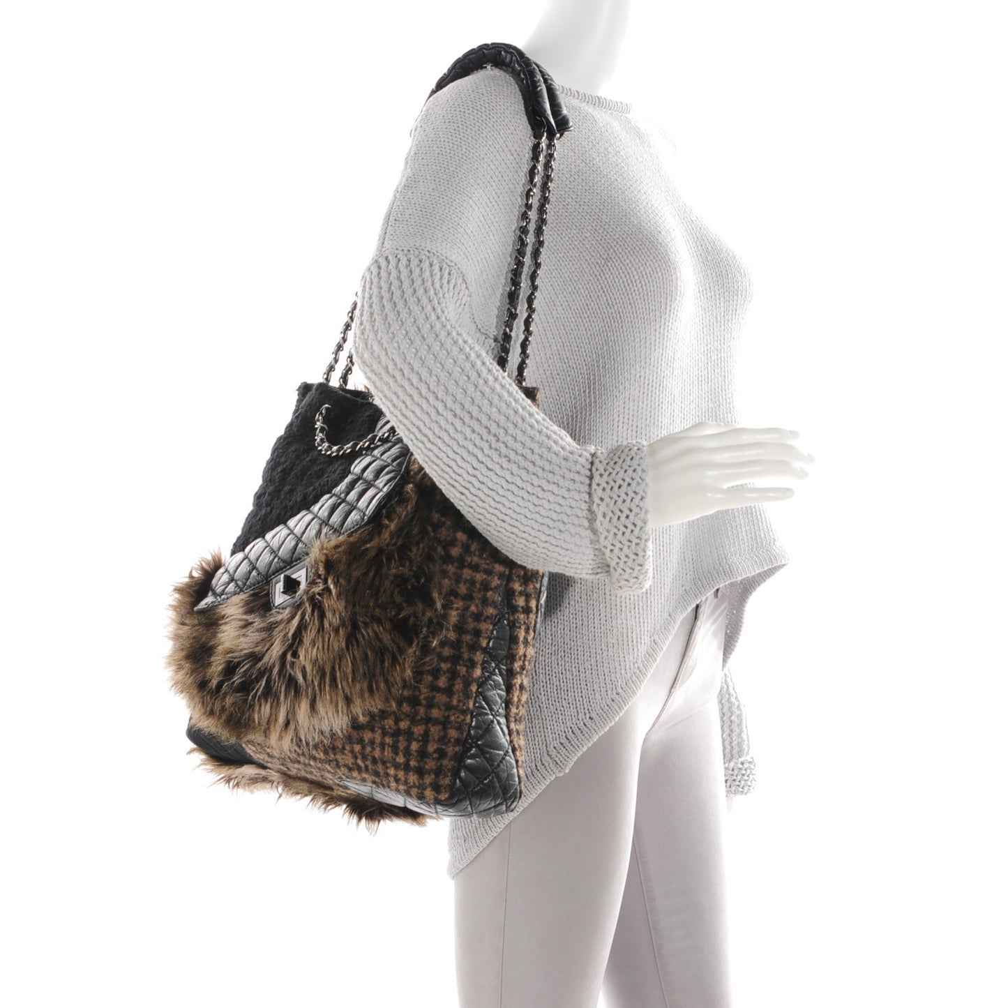 Tweed Lambskin Fantasy Fur Karl's Cabas Tote
