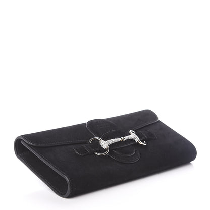 Gucci Suede Crystal Horsebit Broadway Clutch Black 4 of 6