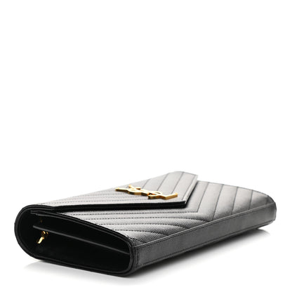 Saint Laurent Grain De Poudre Matelasse Chevron Monogram Chain Wallet Black 4 of 8