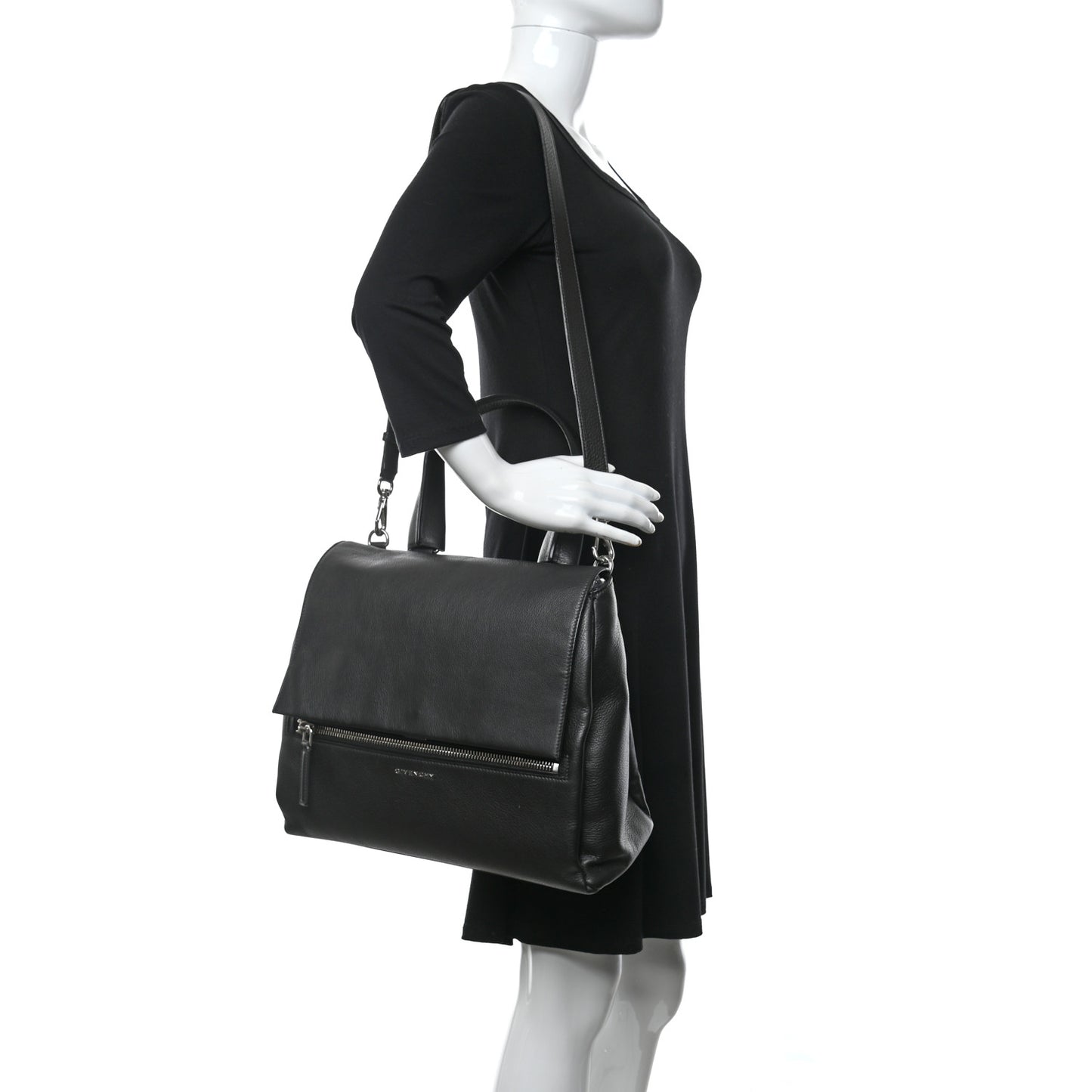 Grained Calfskin Medium Pandora Pure Flap Bag Black