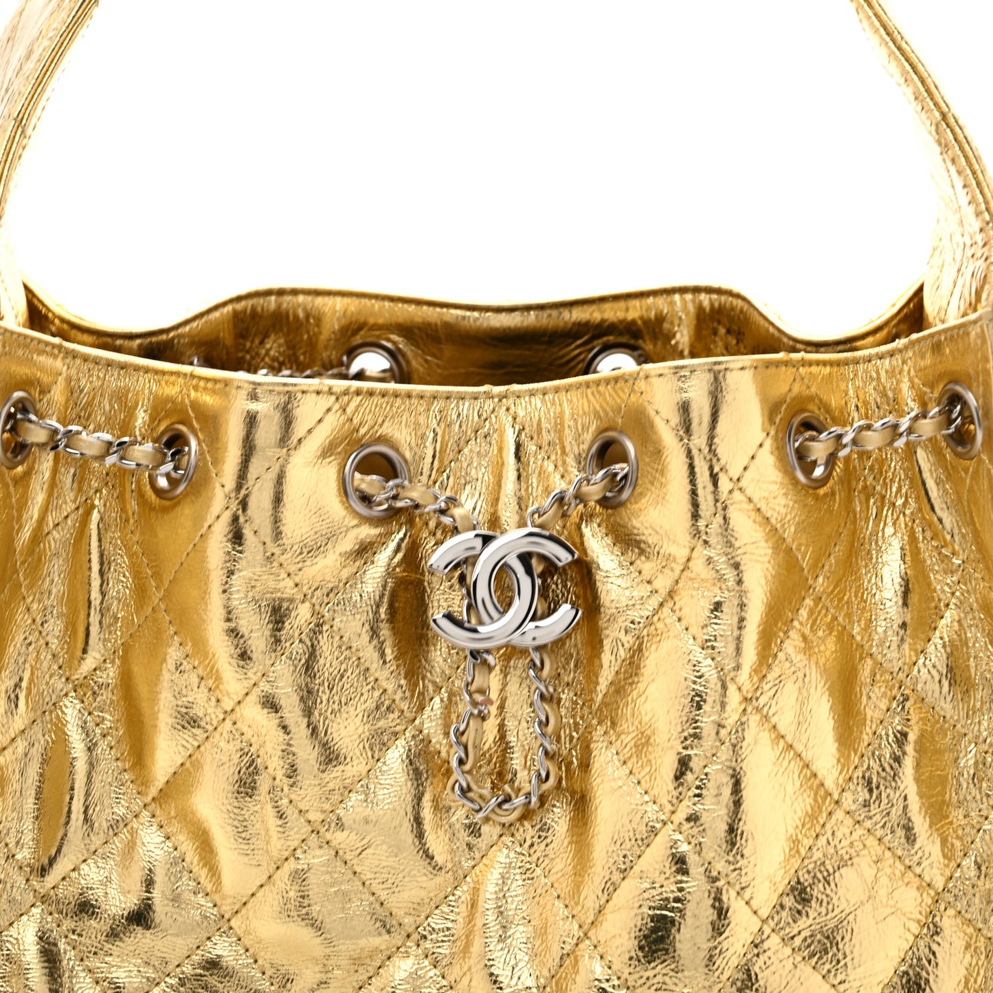 Metallic Aged Calfskin Quilted Small Chanel 25 Handbag Gold