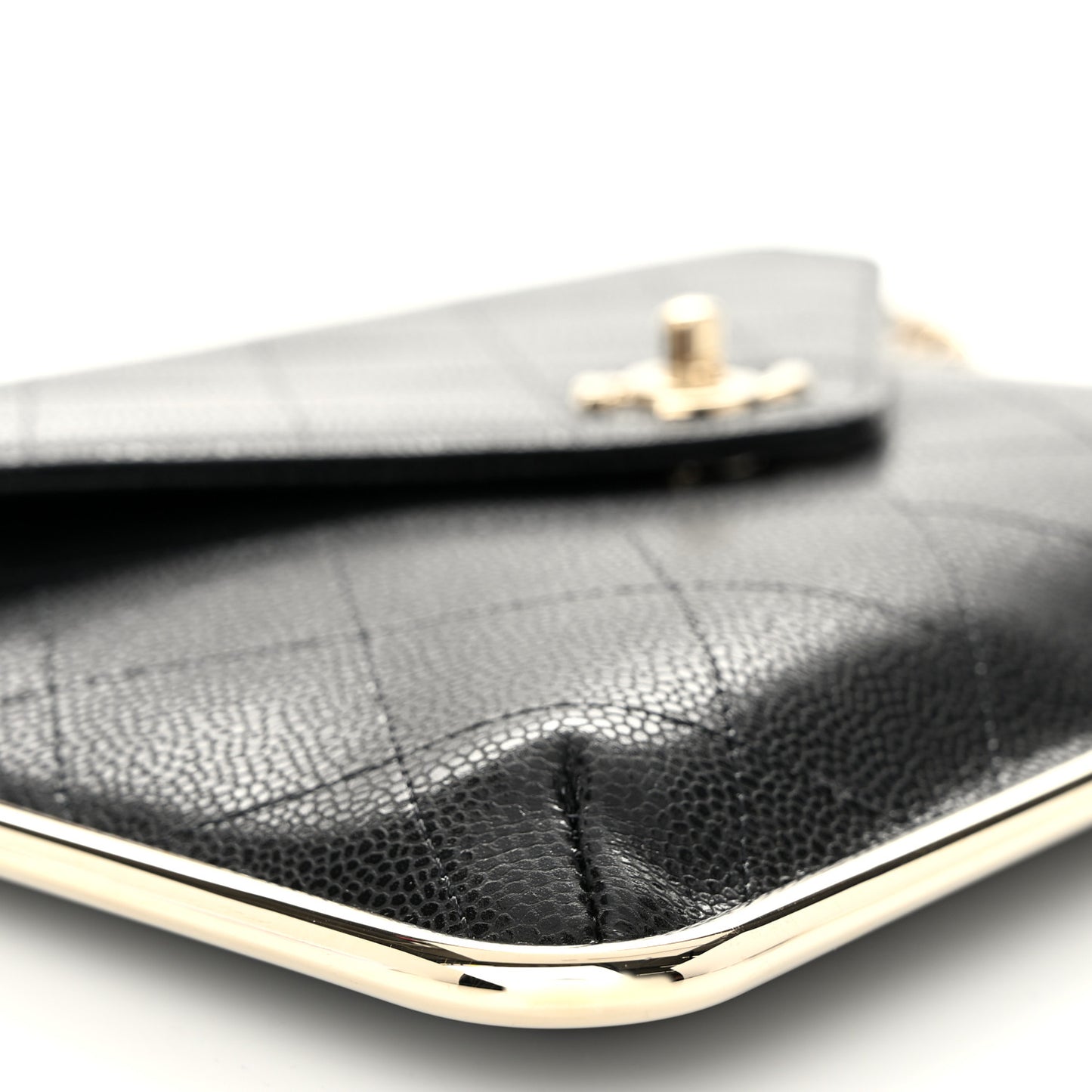 Grained Calfskin Envelope Clutch With Chain WOC Black