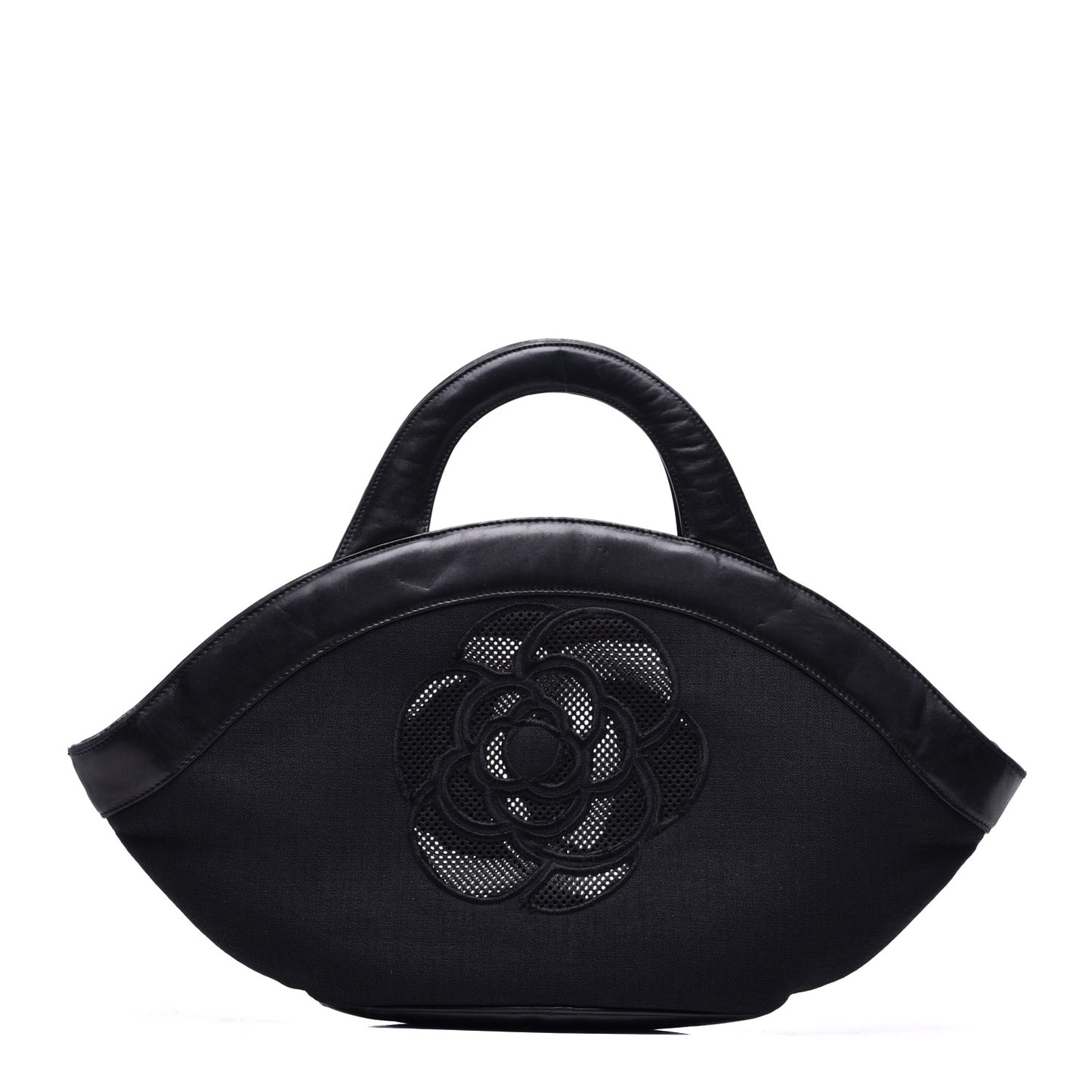 Linen Lambskin Mesh Camellia CC Tote Black
