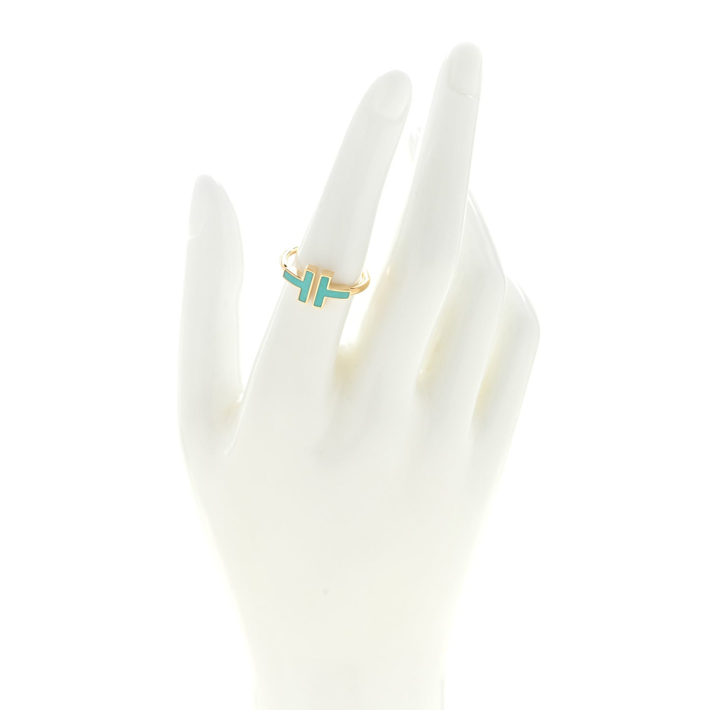 18K Yellow Gold Turquoise T Square Ring 54 6.75