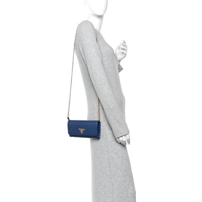 Prada Vitello Move Metal Oro Chain Wallet Bluette 2 of 11