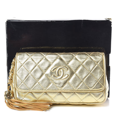 Chanel Lambskin Quilted Tassel Clutch Gold 15 of 15