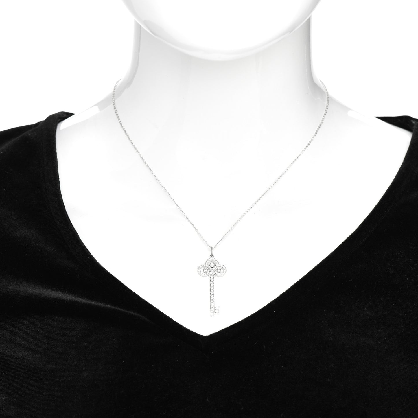 Platinum Diamond .41ct Fleur De Lis Key Pendant Necklace