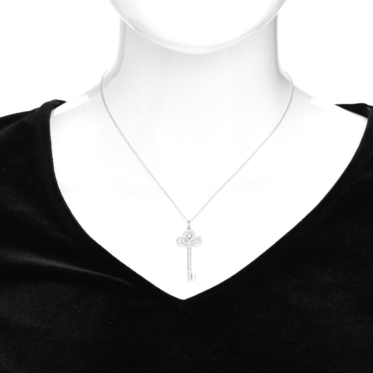 Tiffany Platinum Diamond .41ct Fleur De Lis Key Pendant Necklace 2 of 4