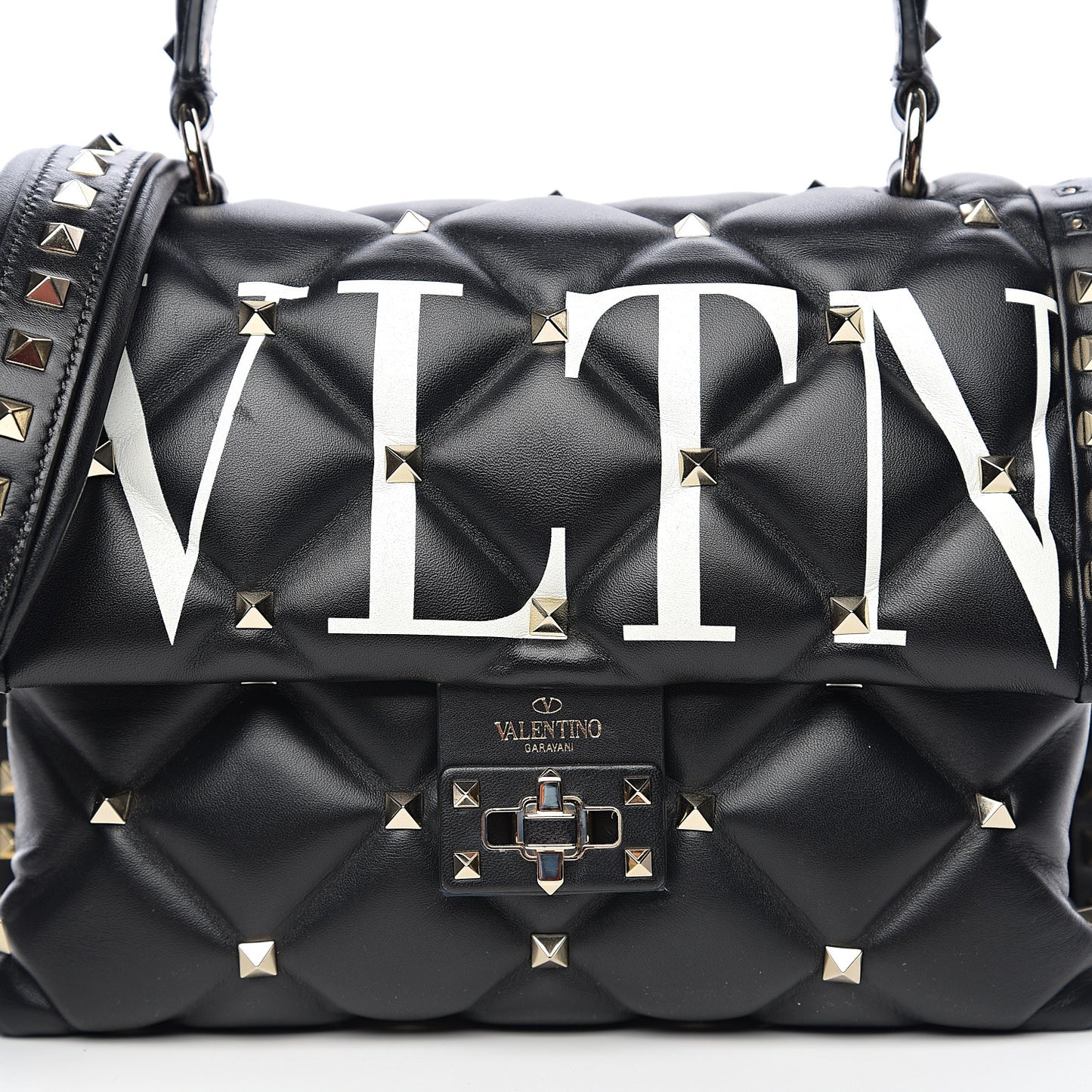 Lambskin VLTN Print Candystud Top Handle Bag Black