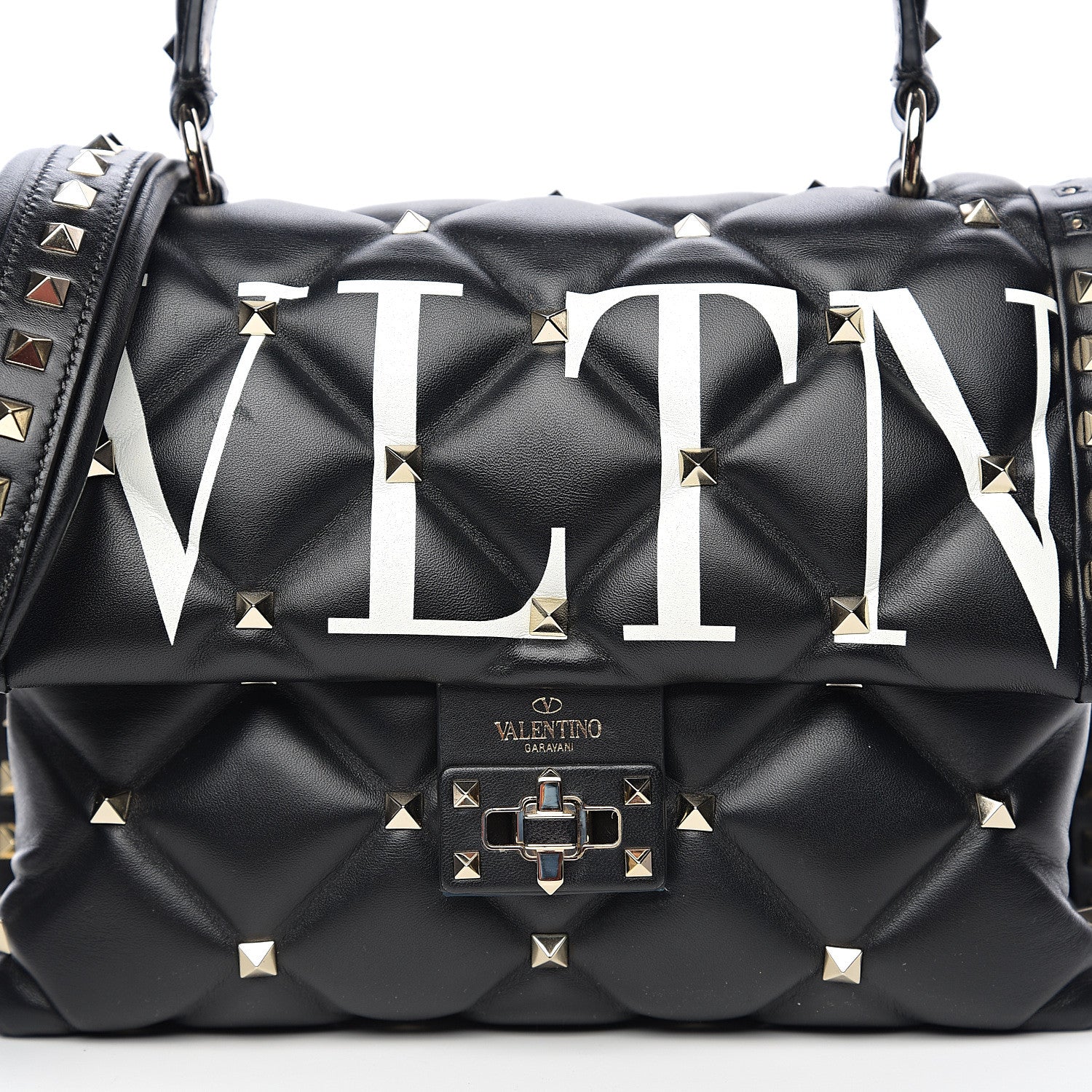 Valentino Garavani Lambskin VLTN Print Candystud Top Handle Bag Black 6 of 9
