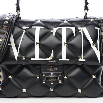 Valentino Garavani Lambskin VLTN Print Candystud Top Handle Bag Black 6 of 9