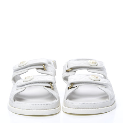 Chanel Grained Calfskin Velcro Dad Sandals 39.5 White 1 of 8