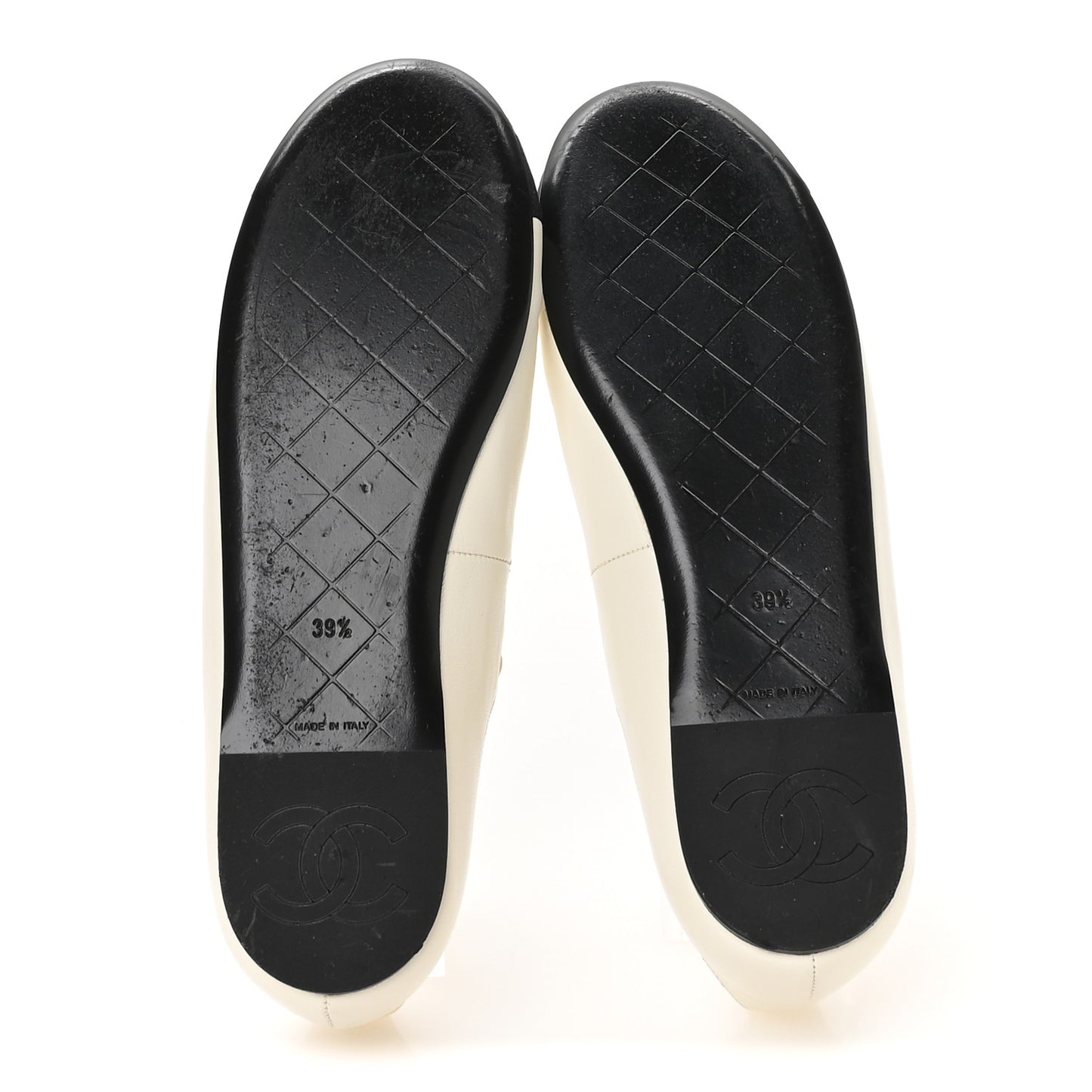 Lambskin Grosgrain Mary Jane Flats 39.5 Ivory Black