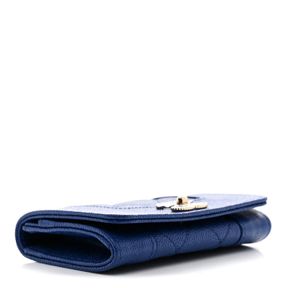 Chanel Caviar Chevron Quilted Vintage Mademoiselle Flap Card Holder Blue 4 of 9