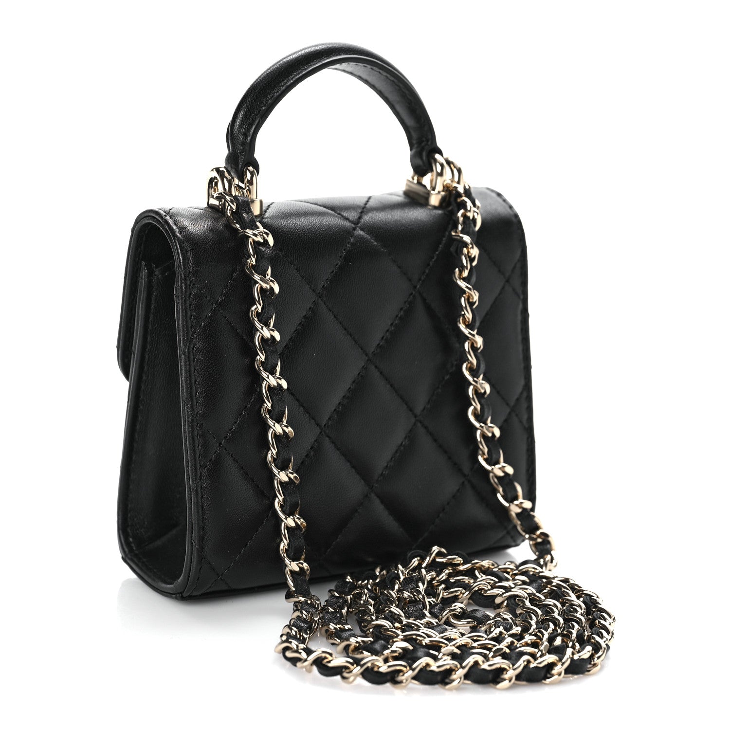 Chanel Lambskin Quilted Top Handle Flap Clutch With Chain Black 3 of 9
