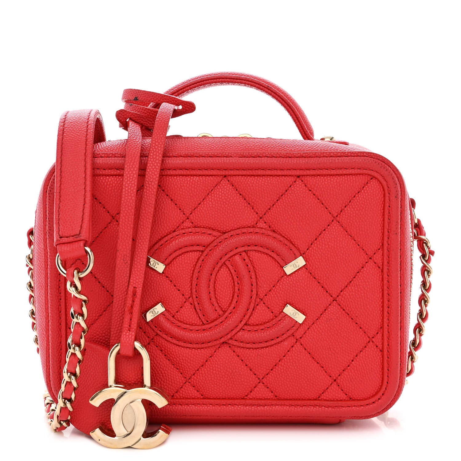 Chanel Caviar Quilted Small CC Filigree Vanity Case Red 1 of 15